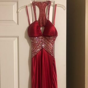 Red prom dress with beading details